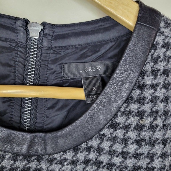 J Crew Wool Black And Gray Houndstooth Career Dress Size 6 Exposed Zipper - Picture 4 of 8